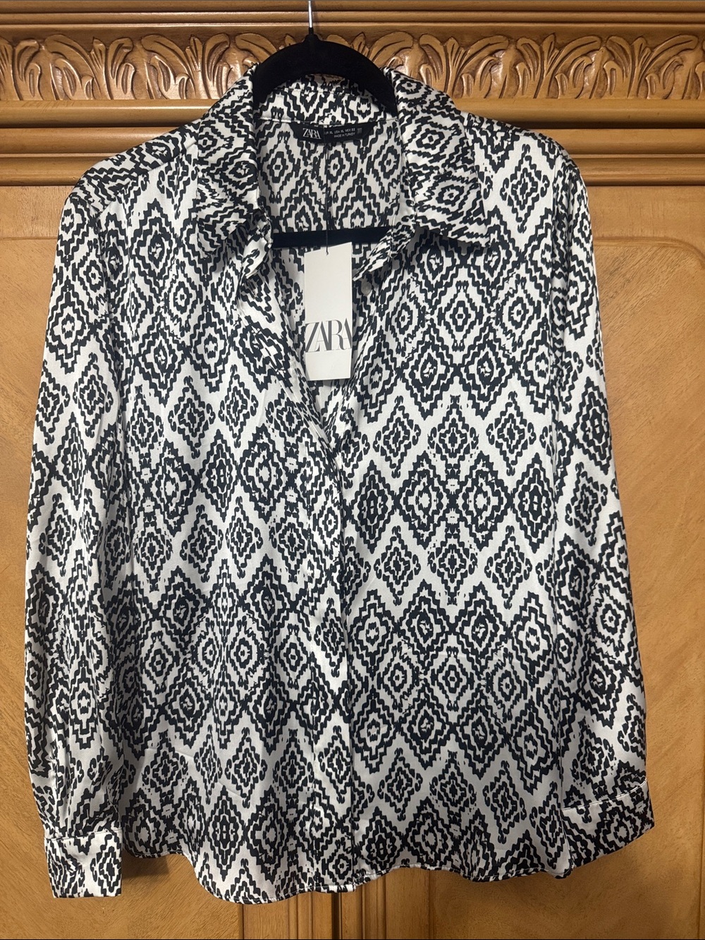 Zara Black and White Geometric Print Blouse